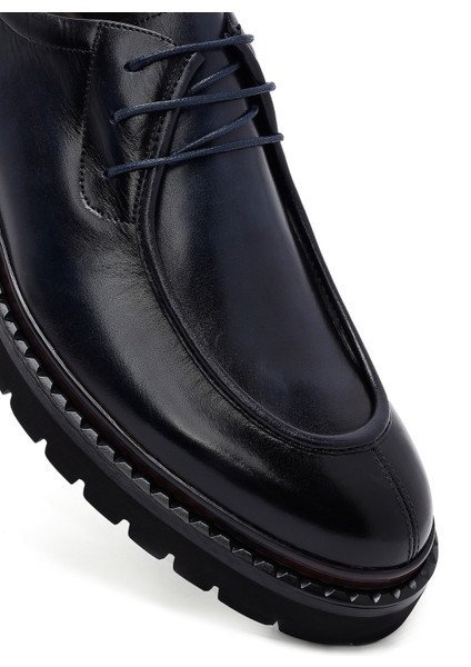 Erkek Lacivert Bağcıklı Kalın Tabanlı Deri Casual Ayakkabı 25WFD695218