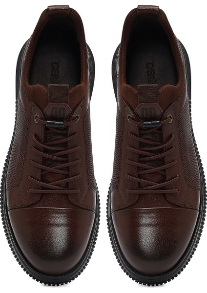 Erkek Kahverengi Bağcıklı Deri Sneaker 25WFD676026
