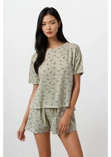 Kadın Sarı Panda Kingdom Soft Doku Bisiklet Yaka Üst Şort Pijama Takım fiyatları