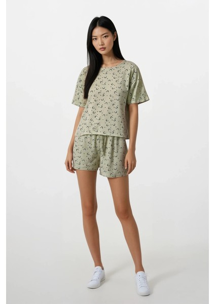 Kadın Sarı Panda Kingdom Soft Doku Bisiklet Yaka Üst Şort Pijama Takım modelleri