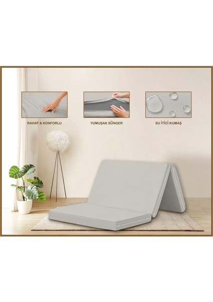 Canvas Taş Fermuarlı Katlanabilir Yer Yatağı Yer Minderi 8cm