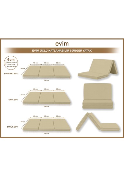 Canvas Açık Bej Fermuarlı Katlanabilir Yer Yatağı Yer Minderi 6cm indirimleri