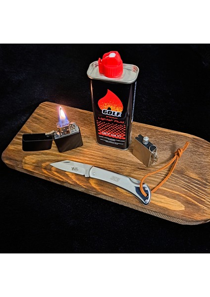 Benzinli Çakmak , Benzinli Metal Kibrit , Çakmak Benzini 127 ml , Manuel Çelik Sap Çakı 4'lü Paket