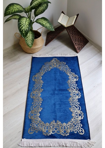 Çiçek Desenli Lüks Şönil Seccade S1007 Siyah