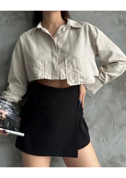 Poplin Crop Gömlek Bej S3060 modelleri