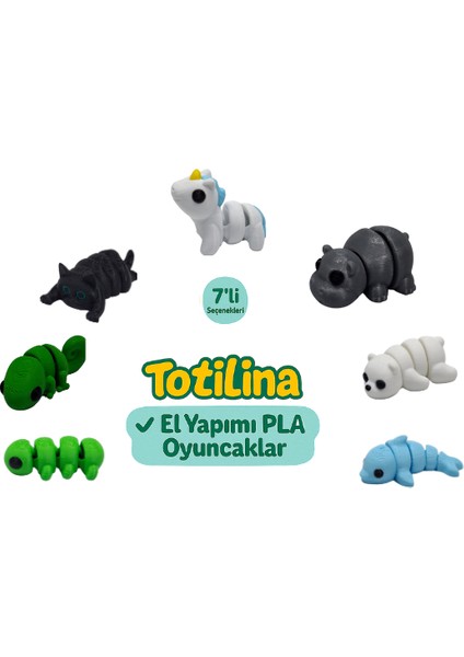 7'li Set (Unicorn Hipopotam Ayı Yunus Tırtıl Bukalemun Kedi…)
