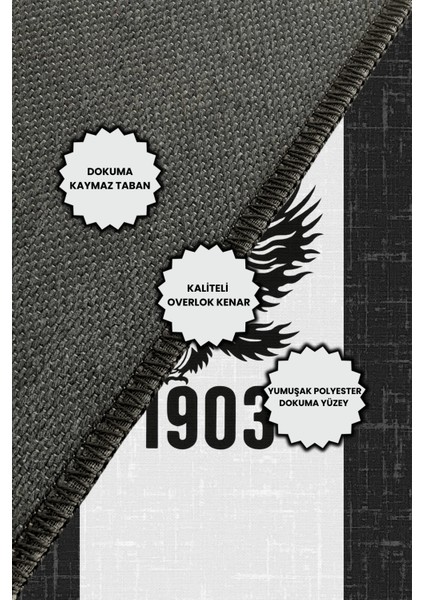 Siyah Beyaz Çarşı Karakartal Taraftarhalısı Dijital Baskılı Dokuma Kaymaz Tabanlı Yıkanabilir Çalışma Odası Halısı Beşiktaş Futbol Halısı indirimleri