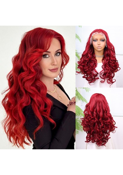 Kızıl Bebek Saçlı Fiber Sentetik Dalgalı Tül Peruk