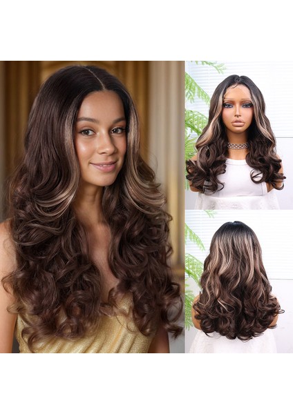 Açık Kahve Balköpüğü Işıltılı Bebek Saçlı Geniş Dalgalı Fiber Sentetik Tül Peruk
