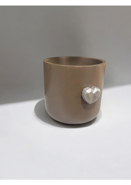 Dekoratif Beton Saksı Silindir Modern Kahve Kalp Tema 13X13 cm modelleri