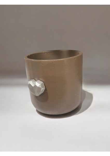 Dekoratif Beton Saksı Silindir Modern Kahve Kalp Tema 13X13 cm fırsatları