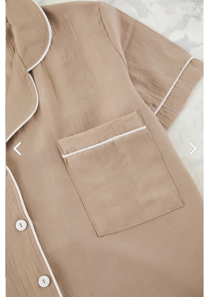 Büyük Beden Kısa Kollu Dokuma Gömlek Pijama Takımı- Geniş Beden Aralığı -