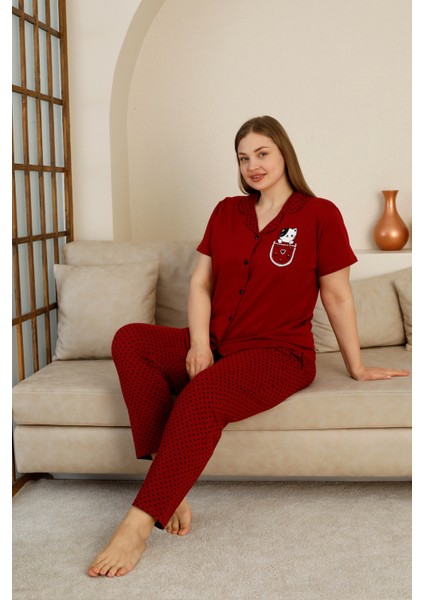 %100 Pamuk Düğmeli Kadın Pijama Takımı – Rahat ve Şık Gömlek Pijama Tasarımı - Geniş Beden Aralığı fırsatları