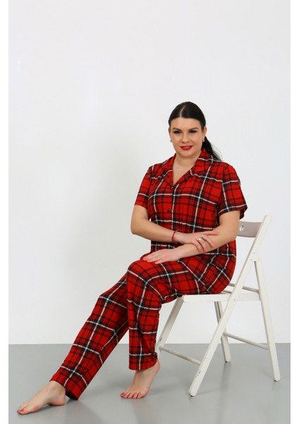 Büyük Beden Kısa Kollu Milan Gömlek Pijama Takımı- Genç Anne Serisi