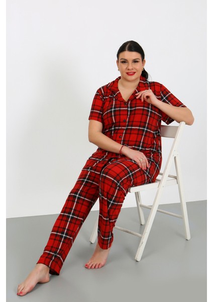 Büyük Beden Kısa Kollu Milan Gömlek Pijama Takımı- Genç Anne Serisi