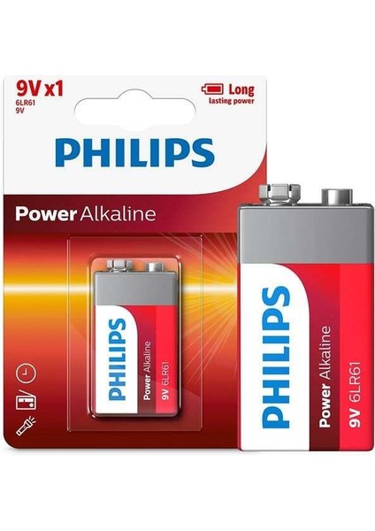 Philips 6LR61-P1B 9 Volt Power Alkalin Pil (Tekli)