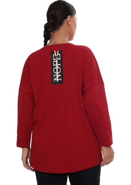 Rahat Kalıp Büyük Beden Kadın Bluz Uzun Kollu Yazı Detaylı Cepli fırsatları