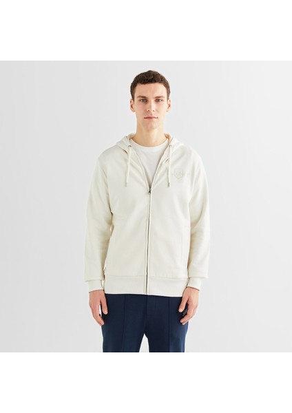 Erkek Krem Regular Fit Kapüşonlu Logolu Sweatshirt