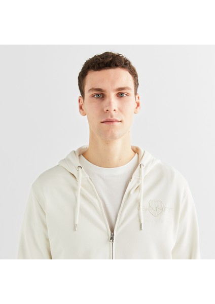 Erkek Krem Regular Fit Kapüşonlu Logolu Sweatshirt fırsatları