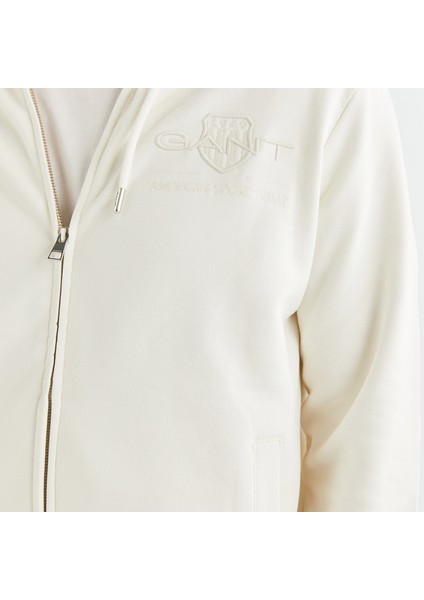 Erkek Krem Regular Fit Kapüşonlu Logolu Sweatshirt indirimleri