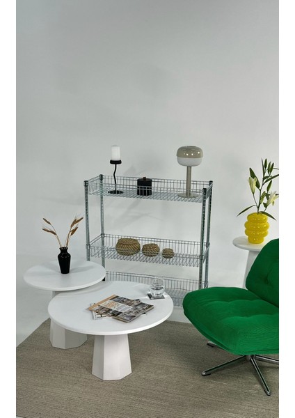 Lilyum Mantar Orta Sehpa Beyaz İkili Set