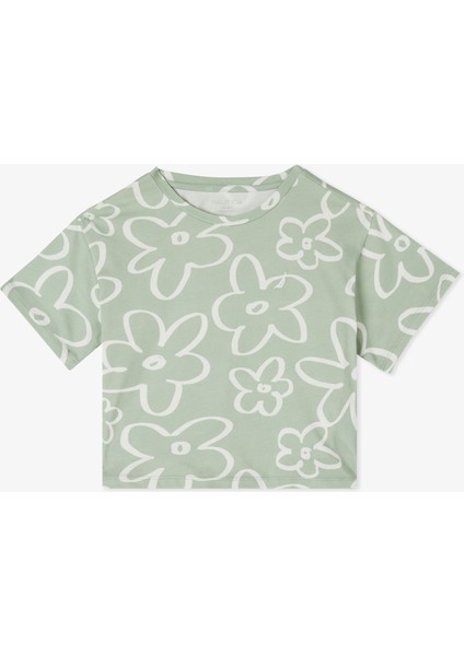 Kız Çocuk Yeşil Regular Fit Baskılı T-Shirt