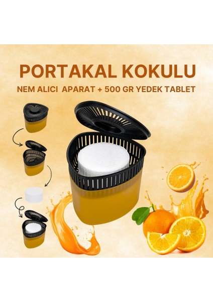 2 Adet 500 gr Nem Alıcılı ve Rutubet Giderici Aparat Üçgen Portakal (Tablet Dahil)