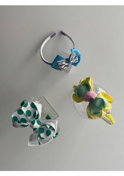 Kız Çocuk Fiyonklu Taç Seti (3 Parça) – Okul & Doğum Günü Hediyesi