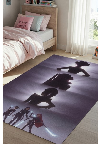 Iblis Avcıları Kızları Figürlü Halı Dijital Baskılı Pamuk Dokuma Kaymaz Tabanlı Yıkanabilir Antialerjik Pati Dostu Oyun Halısı
