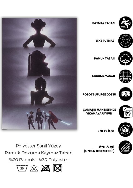 Iblis Avcıları Kızları Figürlü Halı Dijital Baskılı Pamuk Dokuma Kaymaz Tabanlı Yıkanabilir Antialerjik Pati Dostu Oyun Halısı