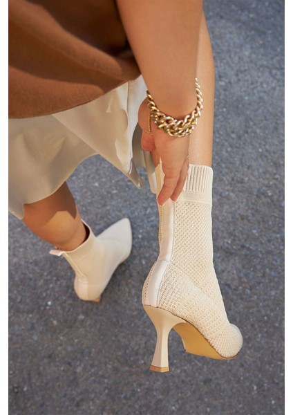 Kadın Sivri Burun Çizgili Örgü Triko Bot Ince Topuklu Ayakkabı Çorap Şeritli Bağcıksız 169 fırsatları