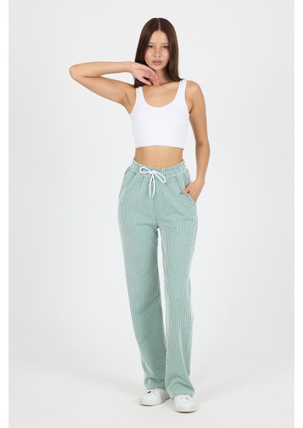 Kadın Su Yolu Çizgili Lastikli Bol Paça Pantolon Eşofman Altı – Yazlık Rahat Stil ve Günlük Şıklık modelleri