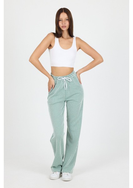 Kadın Su Yolu Çizgili Lastikli Bol Paça Pantolon Eşofman Altı – Yazlık Rahat Stil ve Günlük Şıklık fırsatları