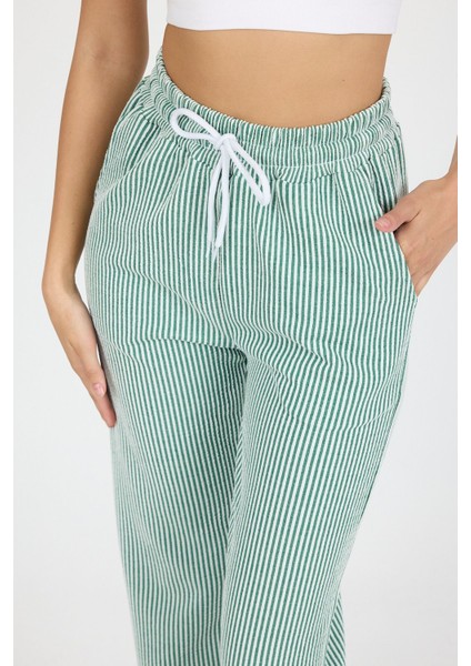 Kadın Su Yolu Çizgili Lastikli Bol Paça Pantolon Eşofman Altı – Yazlık Rahat Stil ve Günlük Şıklık indirimleri