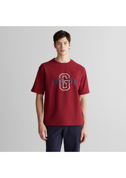 Erkek Bordo Regular Fit Bisiklet Yaka Logolu T-Shirt