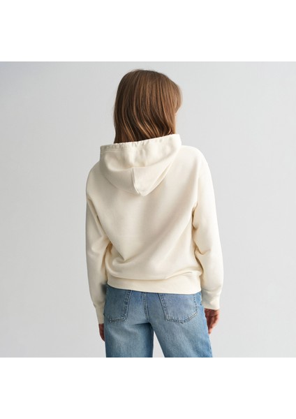 Kadın Krem Relaxed Fit Kapüşonlu Logolu Sweatshirt fiyatları