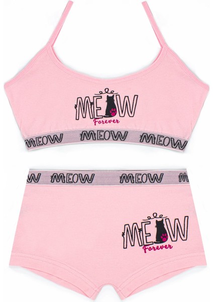 Kız Çocuk Bustiyer Şort Likralı Pembe Meow (%96 Pamuk - %4 Elastan)