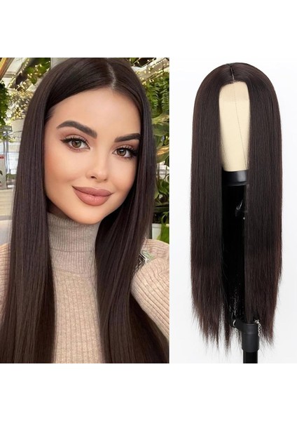 Açık Kahve Fiber Sentetik Düz Tül Peruk
