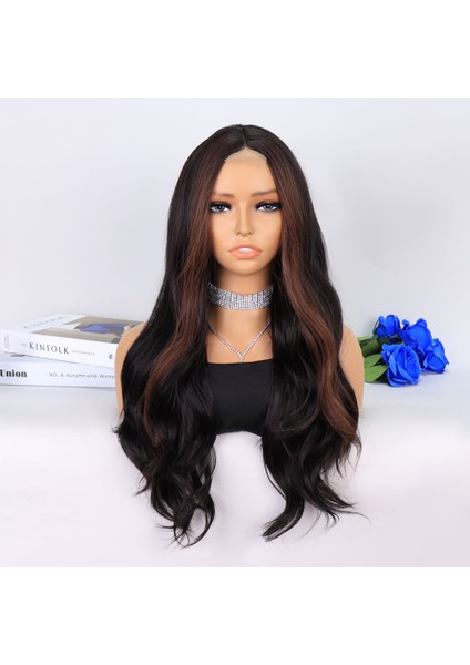 Koyu Kestane Perçemler Kahverengi Tül Peruk