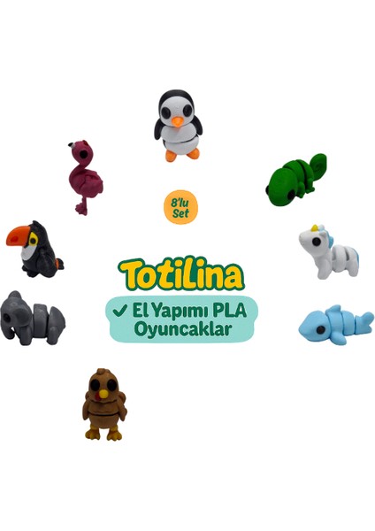 8'li Set (Penguen Bukalemun Unicorn Köpek Balığı Hindi Fil…)