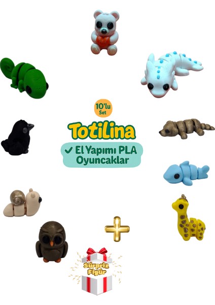 10'lu Set (Ayı Aksolotl Köpek Köpek Balığı Zürafa Baykuş Salyangoz…)