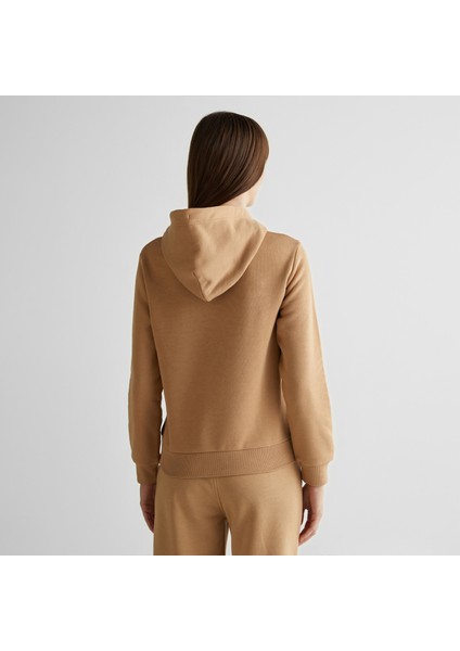 Kadın Kahverengi Regular Fit Kapüşonlu Logolu Sweatshirt fiyatları