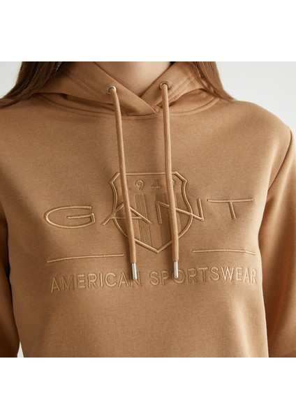 Kadın Kahverengi Regular Fit Kapüşonlu Logolu Sweatshirt indirimleri