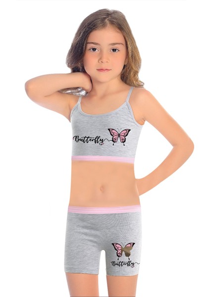 Kız Çocuk Bustiyer Şort Likralı Gri Kelebek (%96 Pamuk - %4 Elastan) fiyatları