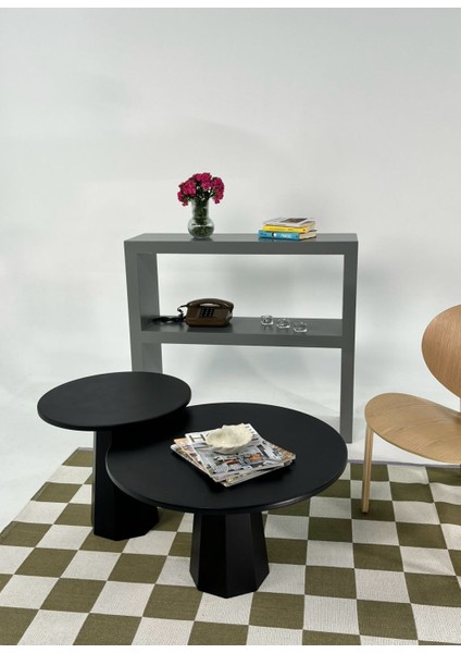 Lilyum Mantar Orta Sehpa Siyah İkili Set