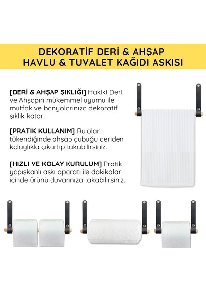 Dekoratif Mutfak Banyo Kağıt Havluluk, Yapışkanlı Pratik Deri & Ahşap Raf Altı Havlu Askısı Peçetelik fiyatları