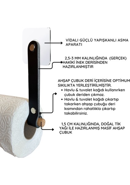Dekoratif Mutfak Banyo Kağıt Havluluk, Yapışkanlı Pratik Deri & Ahşap Raf Altı Havlu Askısı Peçetelik indirimleri