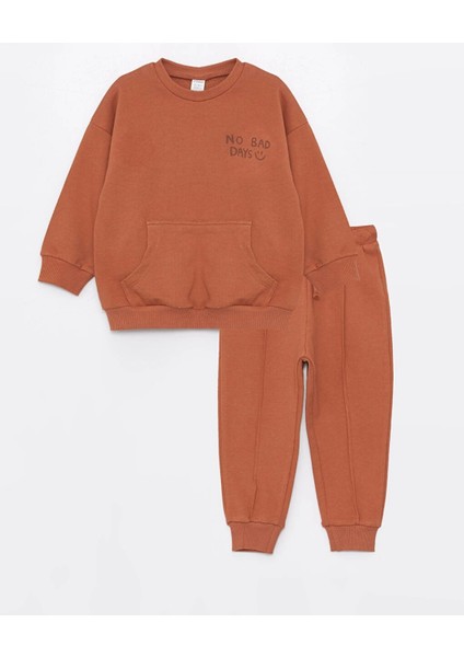 Lcw Kids Kahverengi Bisiklet Yaka Erkek Bebek Sweatshirt ve Eşofman Alt 2'li