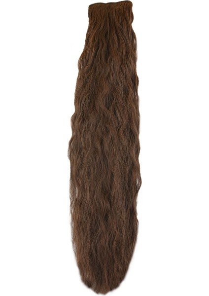 Fiber Sentetik Kabarık Dalgalı 8 Parça Çıt Çıt / Kahve Karamel