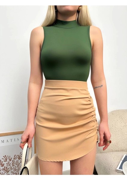 Yanı Büzgülü Etek Camel S24718 fırsatları